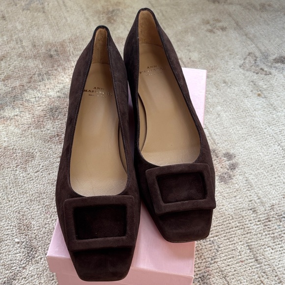 ANN MASHBURN Shoes - ANN MASHBURN Buckle Shoe Dark Brown Suede Heels